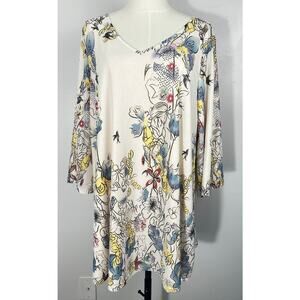 MissLook Floral Tunic Top Boho L Cottagecore Fairycore Artsy Romantic 3/4 Sleeve